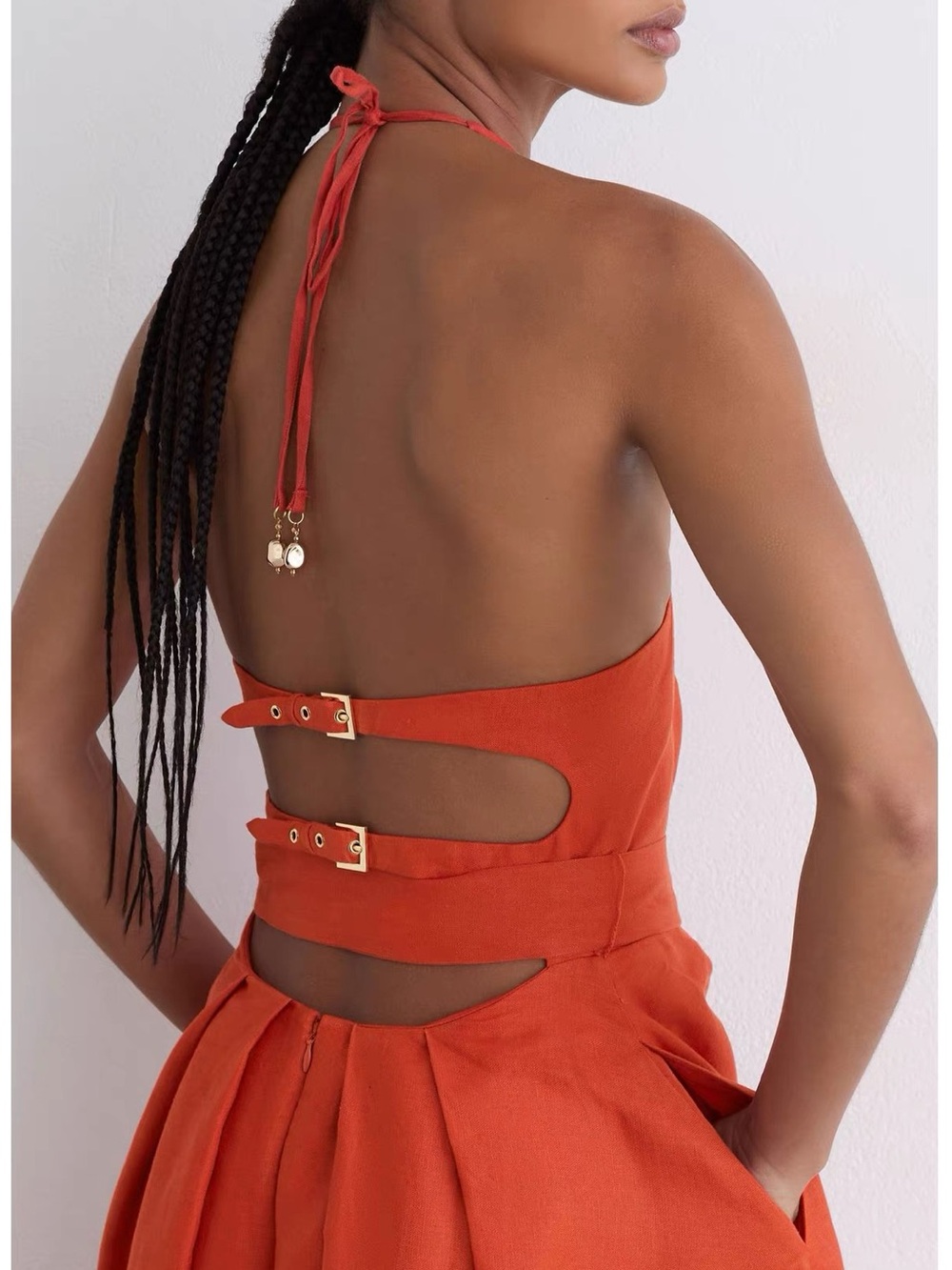 Reiss Coral Orange Paules Linen Open-Back Maxi Dress, US0 2 4 12 - Picture 5 of 11